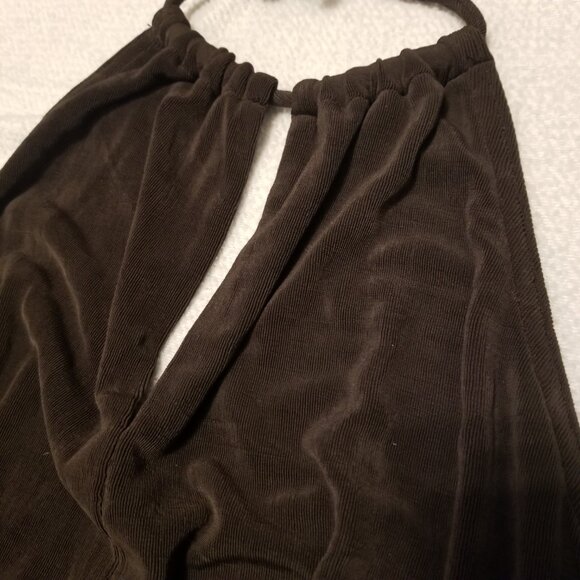 Vintage Brown Halter Keyhole Neck Long Gown Dress Medium w/ Slit Beechers Brook - Picture 9 of 16